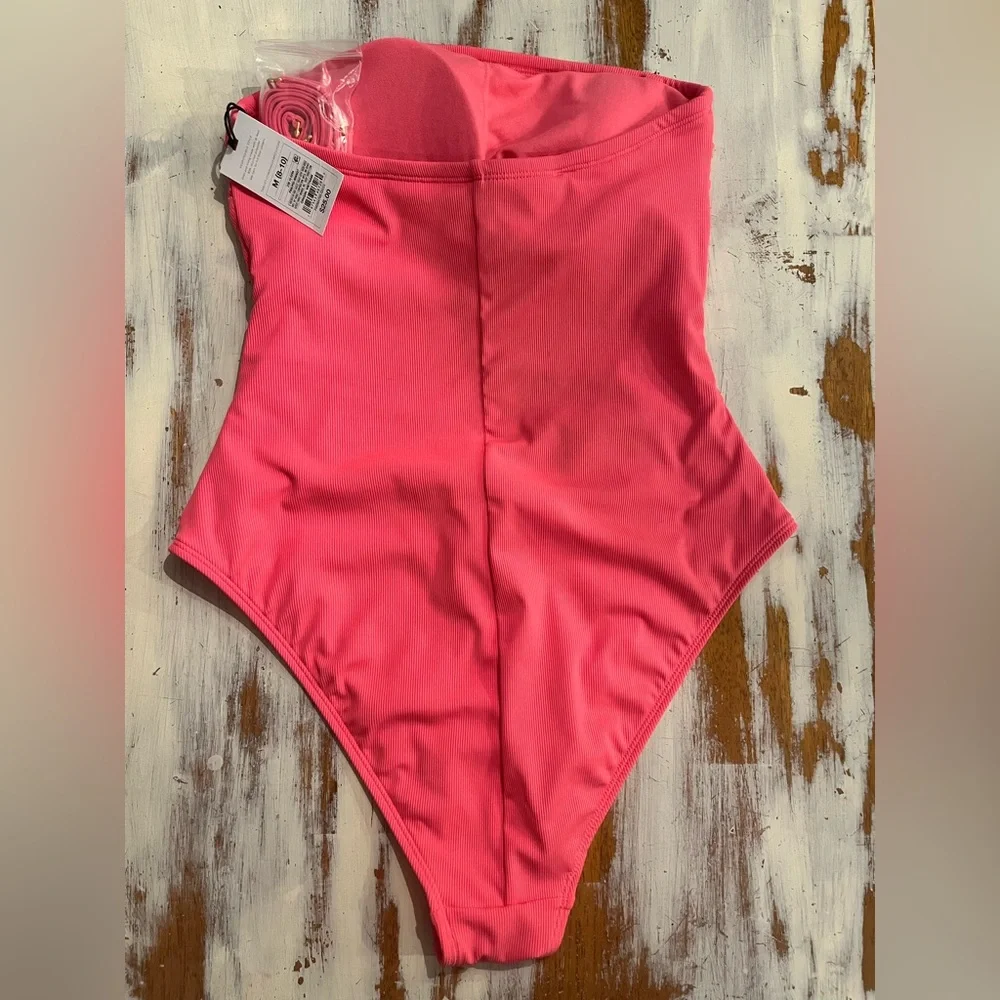 NWT! Shade & Shore Women’s High Leg Cheeky Pink Strapless Swimsuit, Size Medium! - Picture 2 of 7